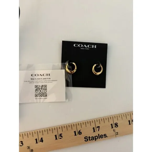 COACH  NEW gold toned huggie earrings with pouch - Picture 3 of 8